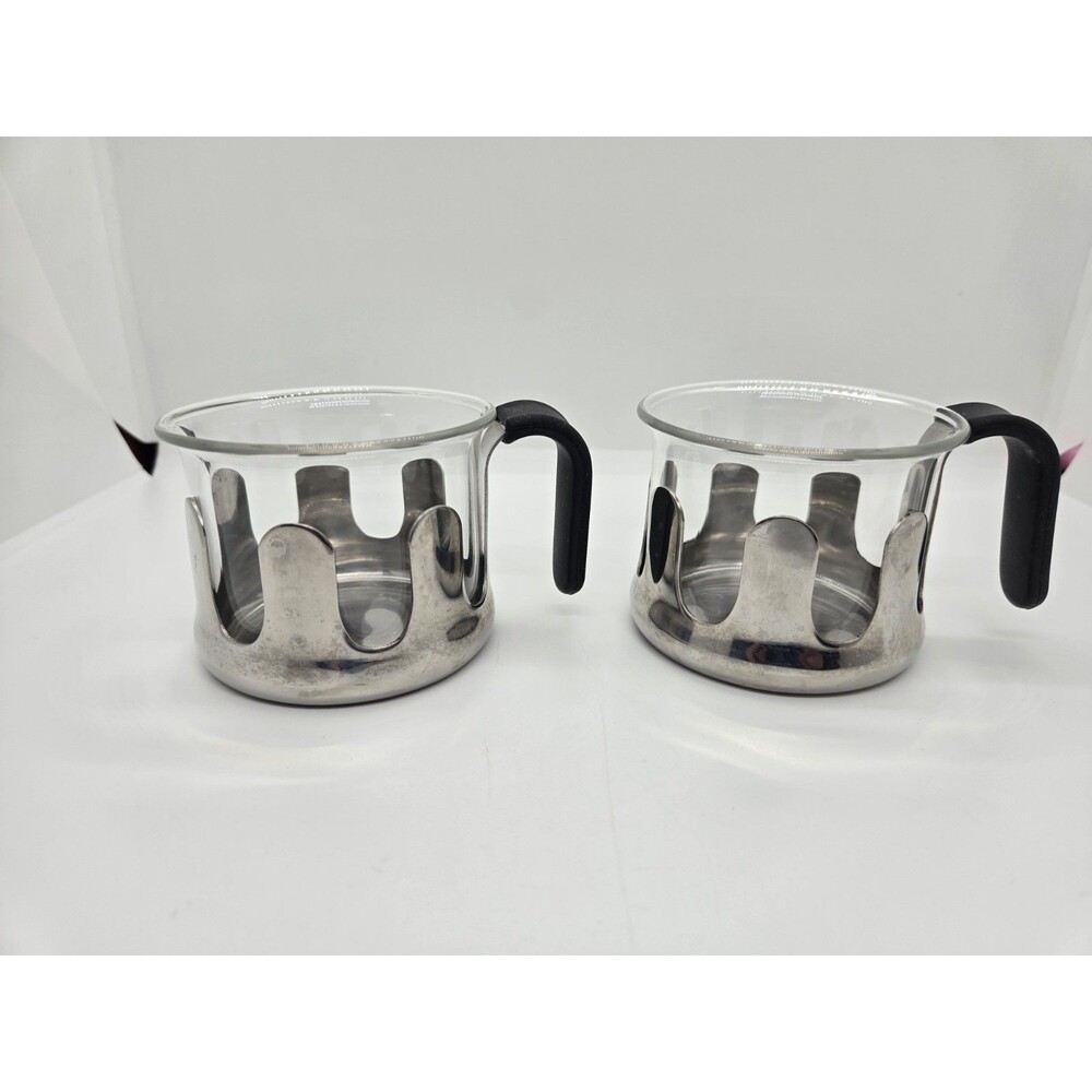2x Michael Graves Demitasse Espresso Cup Mug Stainless And Glass w handle